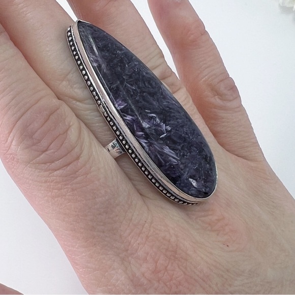 Charoite Long Chunky Ring Size 9.5 Sterling Silver 925 New - Picture 5 of 11